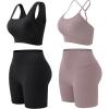 imageWorkout Outfits Sets for Women 4 piece Seamless Backless Tank Sport Bra High Waist Short Yoga Gym Matching Active Set0 Black  Light Khaki