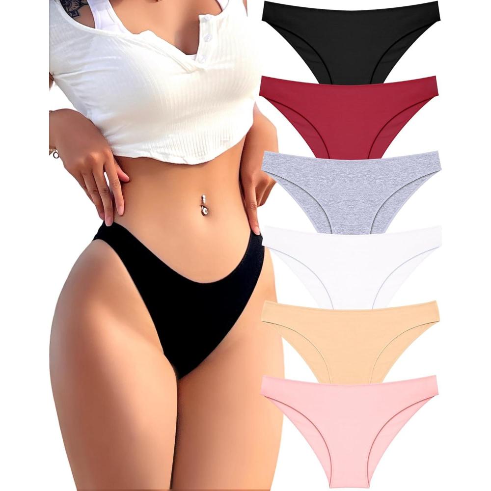 image6 Pack Cotton Underwear for Women Cute Low Rise Bikini Panties High Cut Breathable Sexy Hipster Womens Cheeky SXLSet1pack