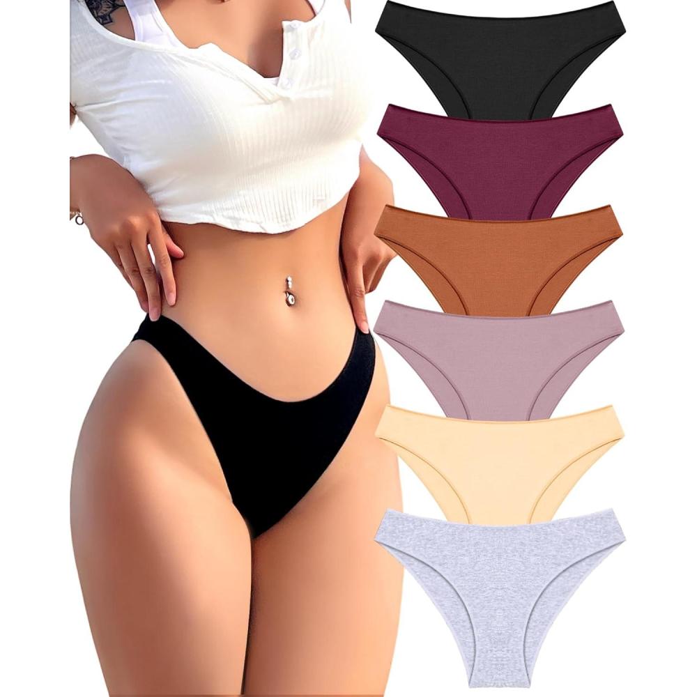 image6 Pack Cotton Underwear for Women Cute Low Rise Bikini Panties High Cut Breathable Sexy Hipster Womens Cheeky SXLSet5pack