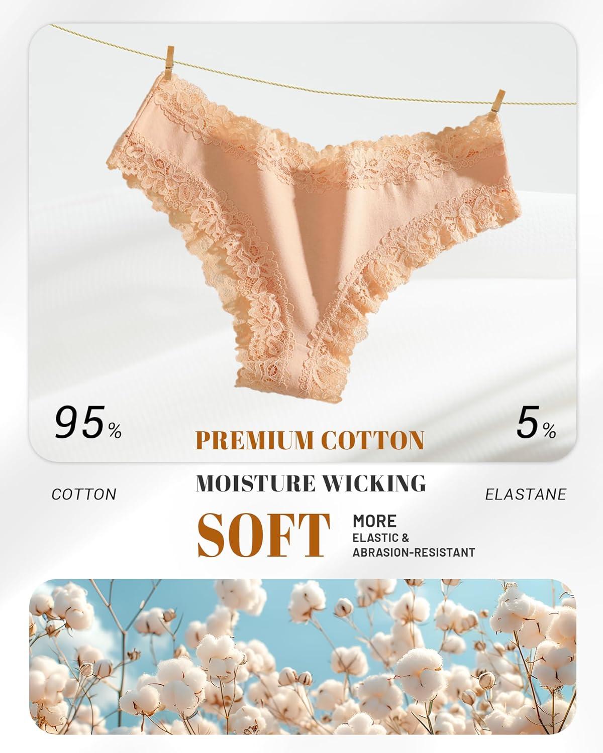 imageFINETOO Cotton Underwear for Women Sexy Panties Lace Hipster Low Rise Breathable Womens Cheeky 6 Pack SXLBlackdark Blueredgraywhitepink