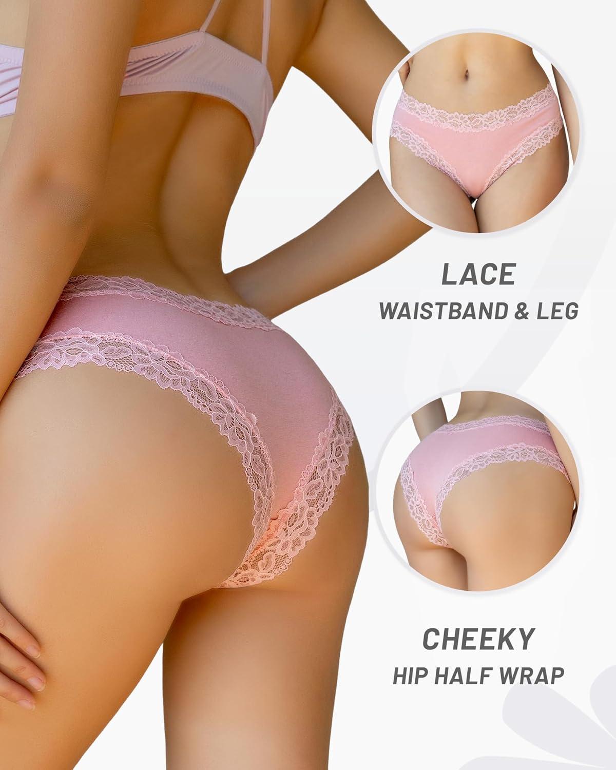 imageFINETOO Cotton Underwear for Women Sexy Panties Lace Hipster Low Rise Breathable Womens Cheeky 6 Pack SXLBlackdark Blueredgraywhitepink