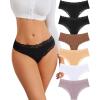 imageFINETOO Cotton Underwear for Women Sexy Panties Lace Hipster Low Rise Breathable Womens Cheeky 6 Pack SXLBlack2brick Yellowapricotwhitekhaki