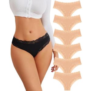 imageFINETOO Cotton Underwear for Women Sexy Panties Lace Hipster Low Rise Breathable Womens Cheeky 6 Pack SXLApricot6