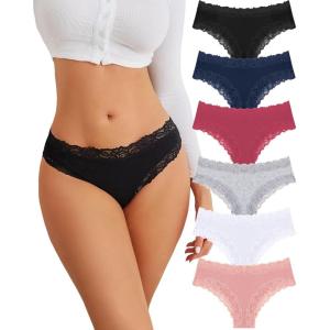 imageFINETOO Cotton Underwear for Women Sexy Panties Lace Hipster Low Rise Breathable Womens Cheeky 6 Pack SXLBlackdark Blueredgraywhitepink