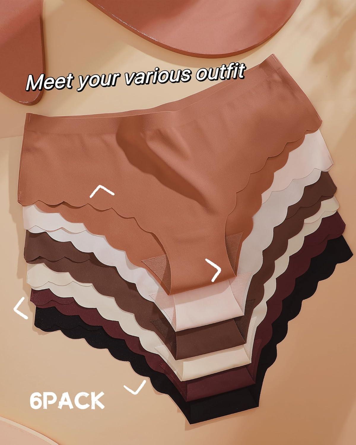 image6 pack Seamless Underwear for Women Sexy Low Rise Hipster Wave Edge No Show Bikini Panties Womens Cheeky SXLBlack