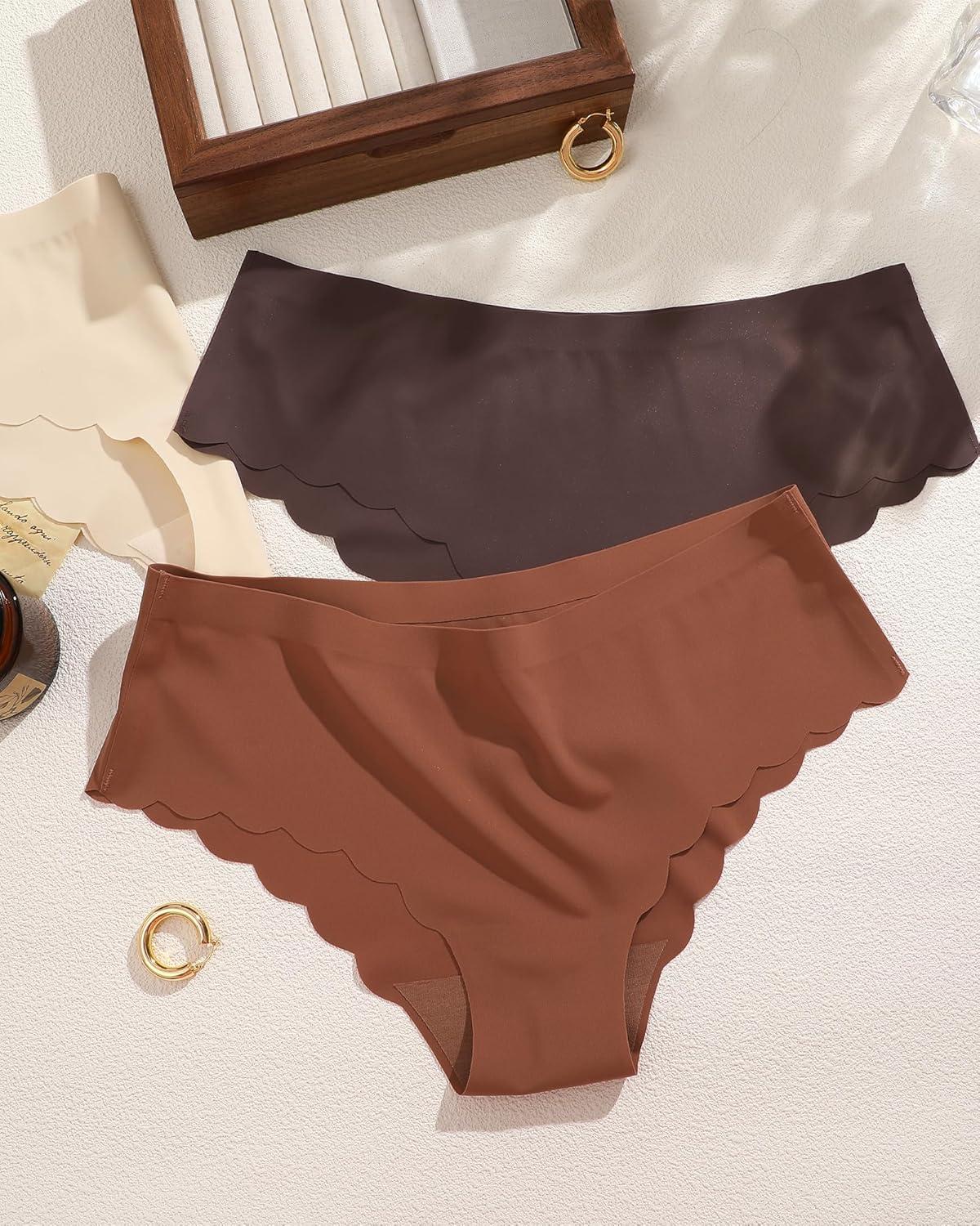 image6 pack Seamless Underwear for Women Sexy Low Rise Hipster Wave Edge No Show Bikini Panties Womens Cheeky SXLBlack2brown2coffee2