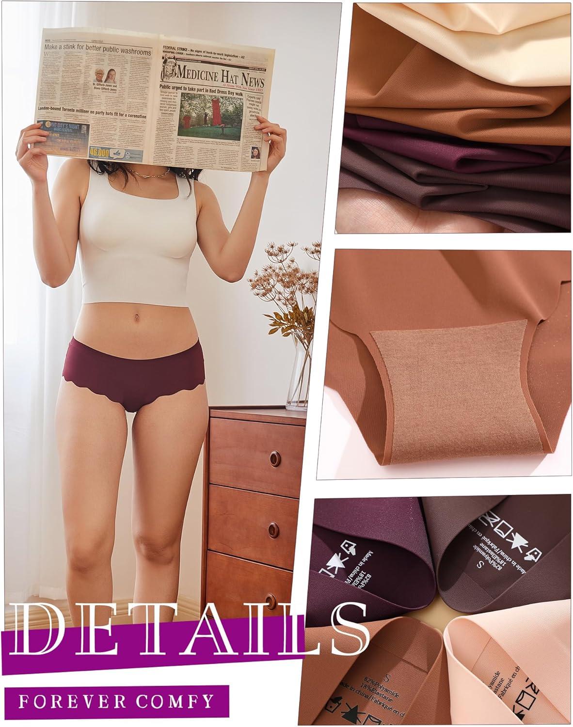 image6 pack Seamless Underwear for Women Sexy Low Rise Hipster Wave Edge No Show Bikini Panties Womens Cheeky SXLBlack2brown2coffee2