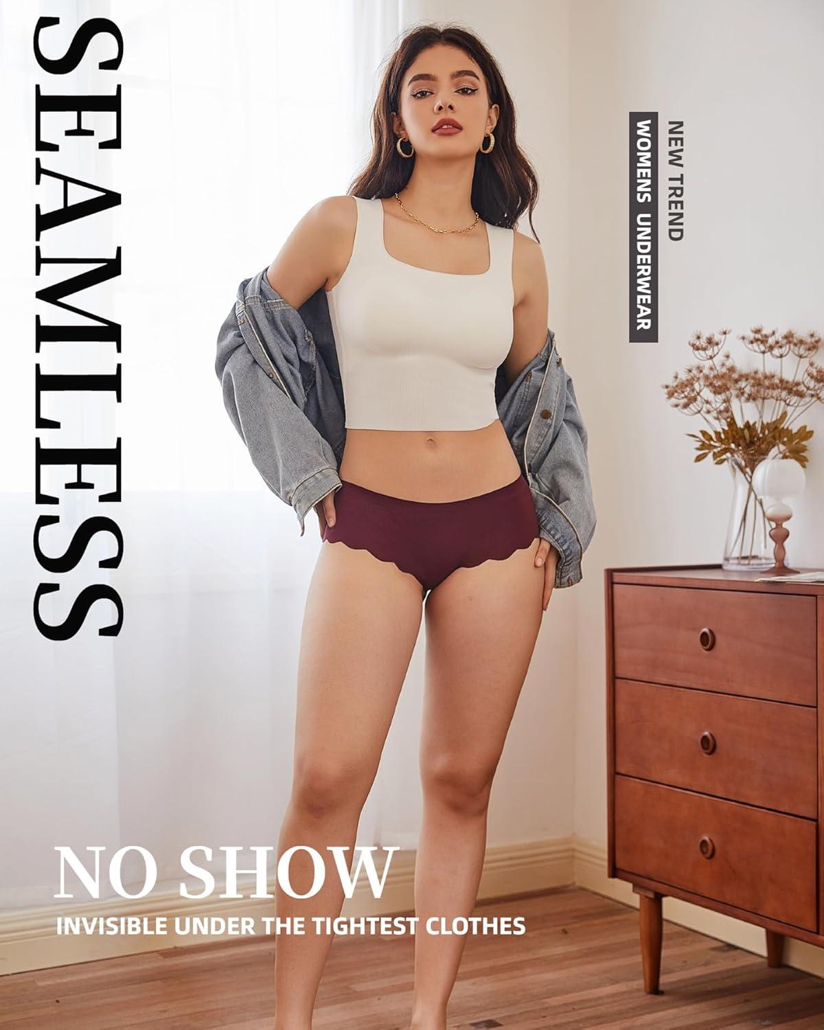 image6 pack Seamless Underwear for Women Sexy Low Rise Hipster Wave Edge No Show Bikini Panties Womens Cheeky SXLBlack2brown2coffee2
