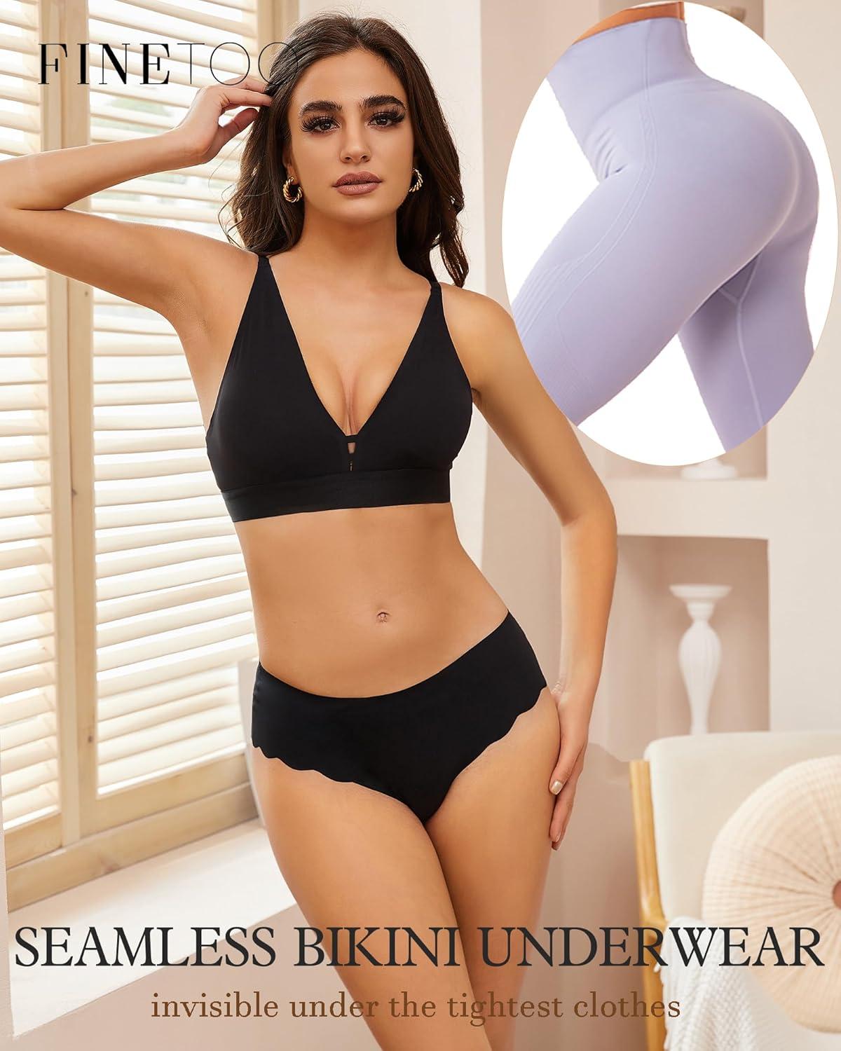 image6 pack Seamless Underwear for Women Sexy Low Rise Hipster Wave Edge No Show Bikini Panties Womens Cheeky SXLBlack3beige3