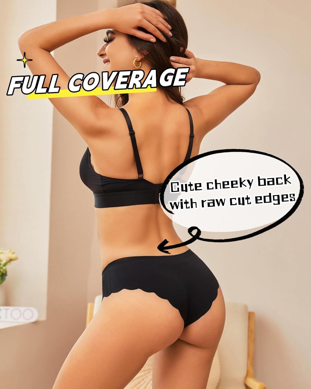image6 pack Seamless Underwear for Women Sexy Low Rise Hipster Wave Edge No Show Bikini Panties Womens Cheeky SXLBlack3beige3