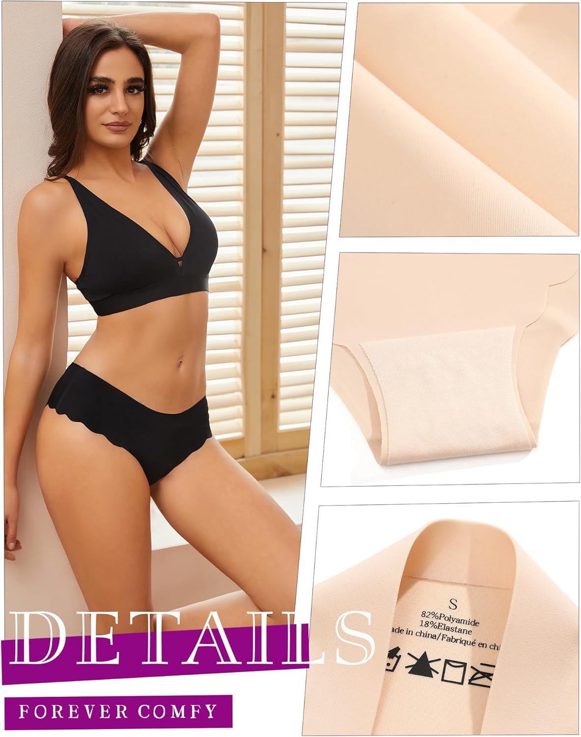 image6 pack Seamless Underwear for Women Sexy Low Rise Hipster Wave Edge No Show Bikini Panties Womens Cheeky SXLBlack3beige3