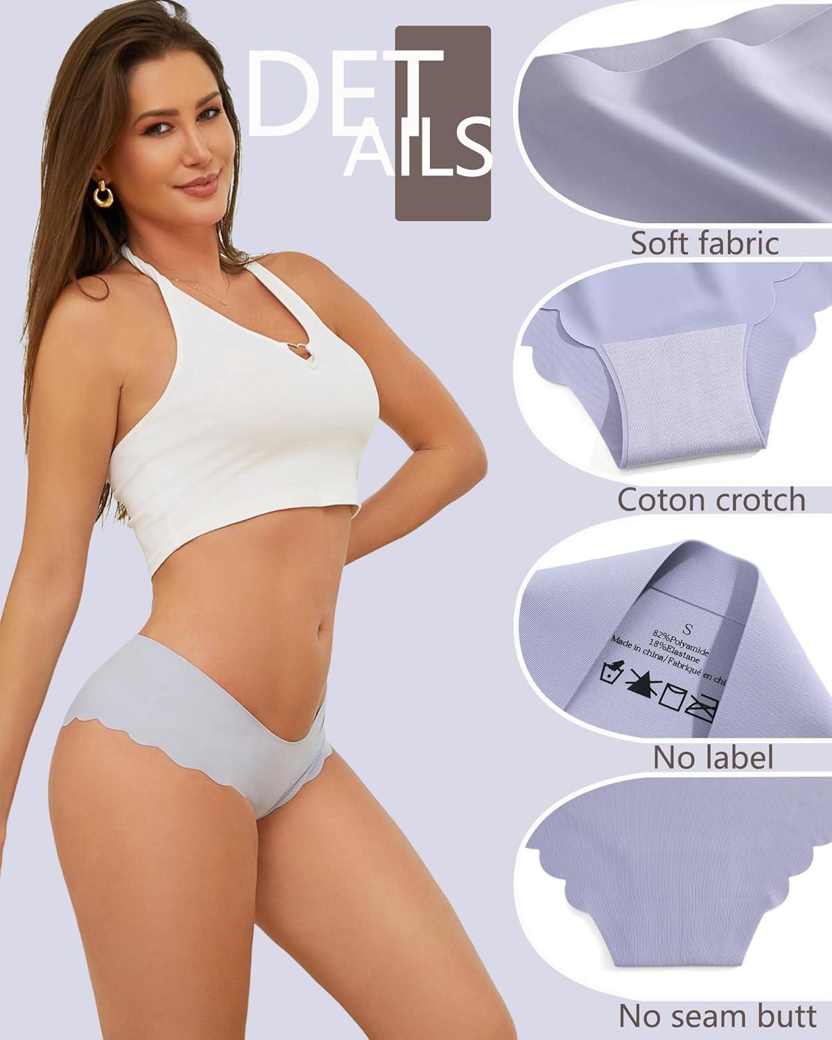 image6 pack Seamless Underwear for Women Sexy Low Rise Hipster Wave Edge No Show Bikini Panties Womens Cheeky SXLBlue