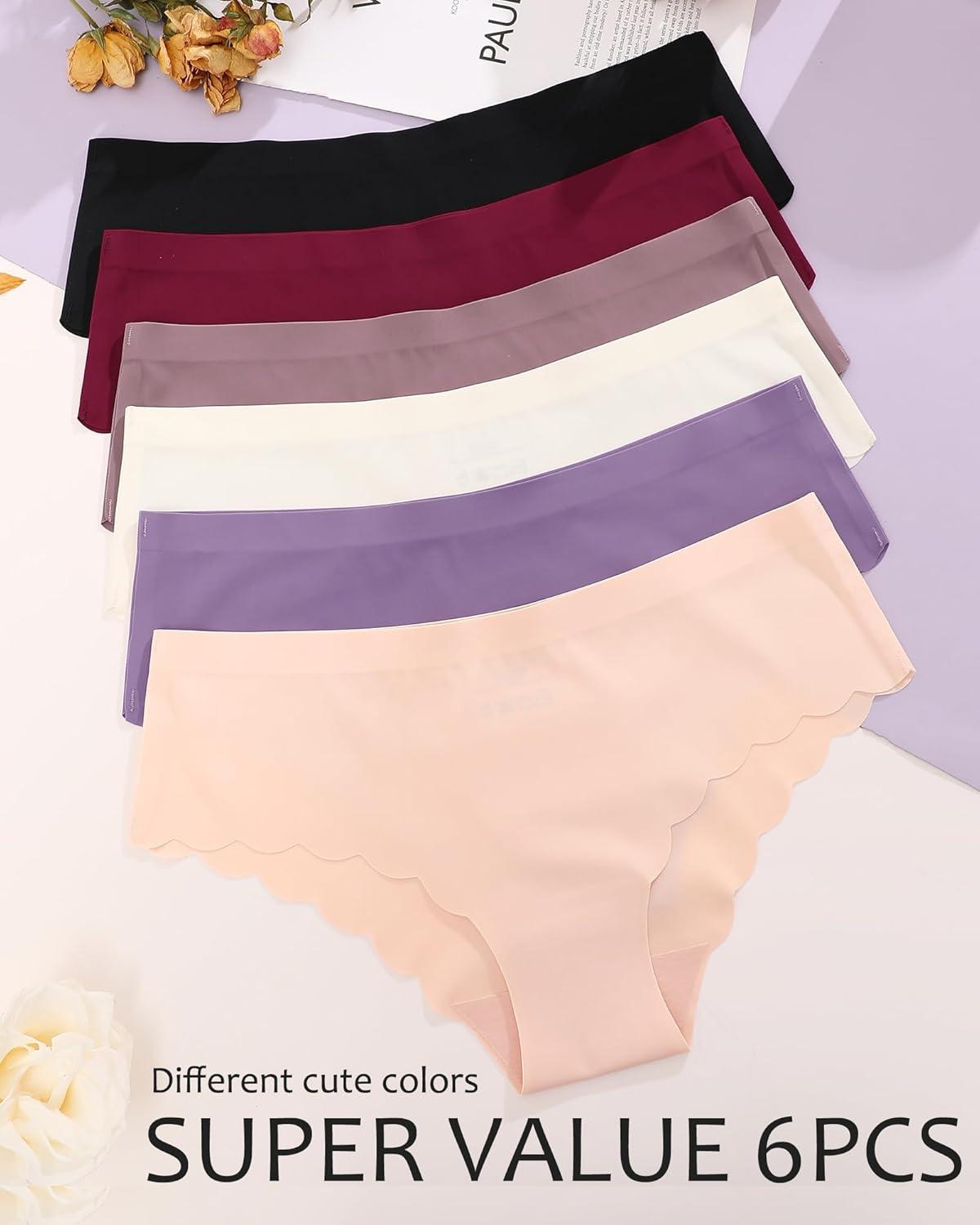 image6 pack Seamless Underwear for Women Sexy Low Rise Hipster Wave Edge No Show Bikini Panties Womens Cheeky SXLSet16pack
