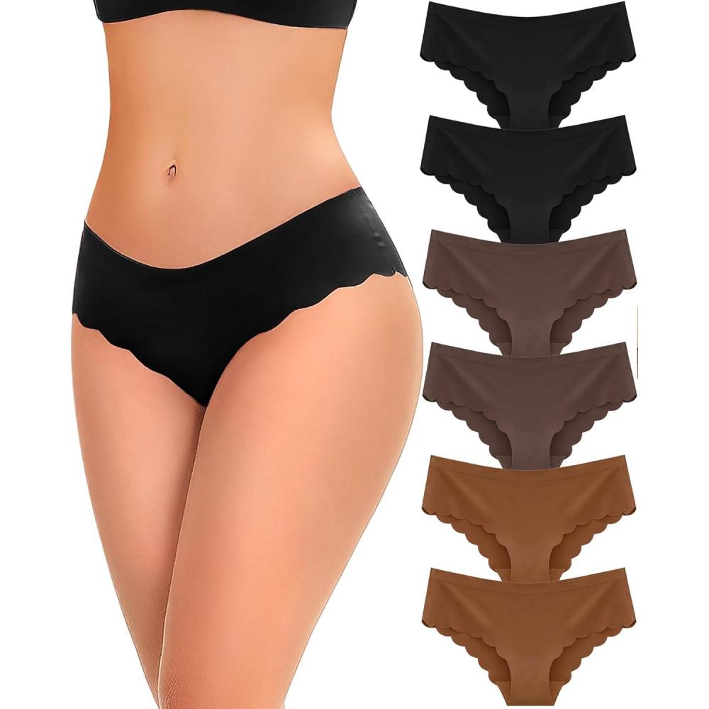 image6 pack Seamless Underwear for Women Sexy Low Rise Hipster Wave Edge No Show Bikini Panties Womens Cheeky SXLBlack2brown2coffee2