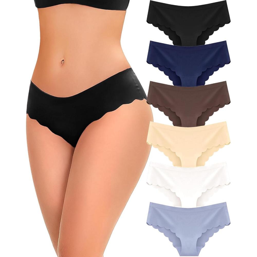 image6 pack Seamless Underwear for Women Sexy Low Rise Hipster Wave Edge No Show Bikini Panties Womens Cheeky SXLBlue