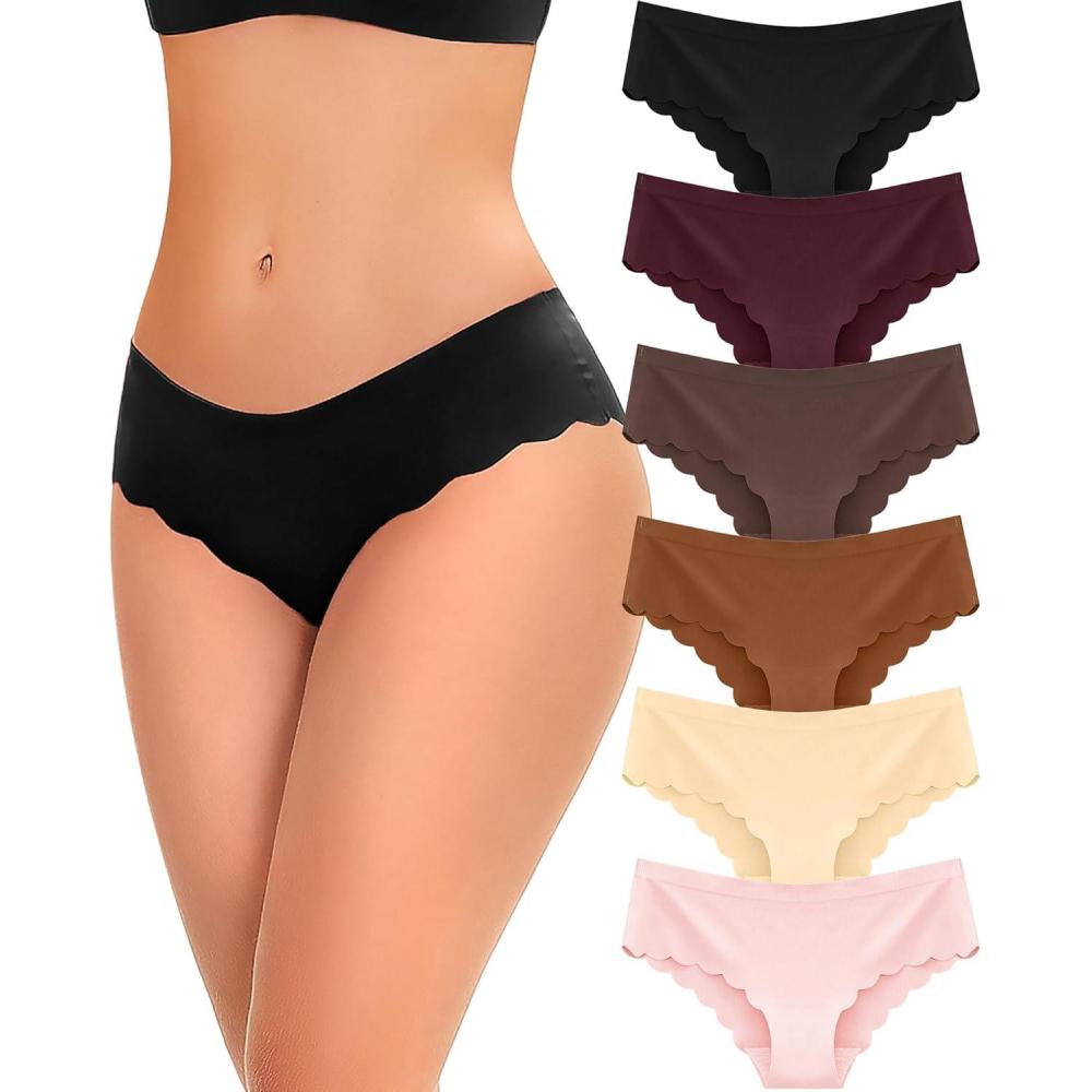 image6 pack Seamless Underwear for Women Sexy Low Rise Hipster Wave Edge No Show Bikini Panties Womens Cheeky SXLBrown