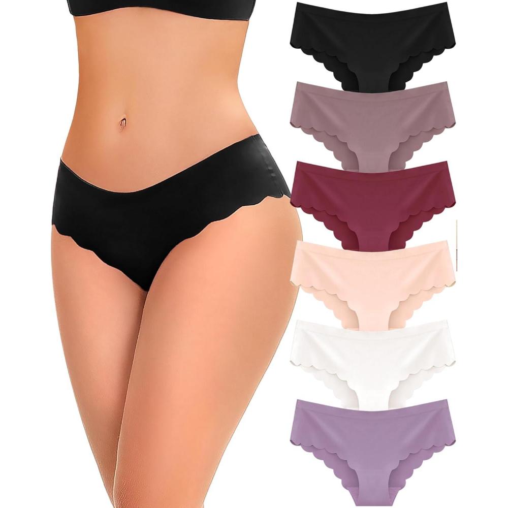 image6 pack Seamless Underwear for Women Sexy Low Rise Hipster Wave Edge No Show Bikini Panties Womens Cheeky SXLSet16pack