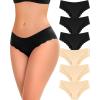 image6 pack Seamless Underwear for Women Sexy Low Rise Hipster Wave Edge No Show Bikini Panties Womens Cheeky SXLBlack3beige3