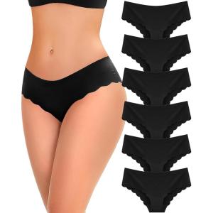 image6 pack Seamless Underwear for Women Sexy Low Rise Hipster Wave Edge No Show Bikini Panties Womens Cheeky SXLBlack