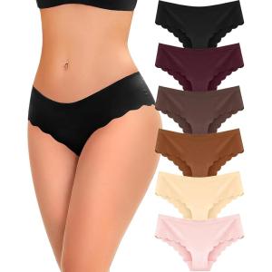 image6 pack Seamless Underwear for Women Sexy Low Rise Hipster Wave Edge No Show Bikini Panties Womens Cheeky SXLBrown