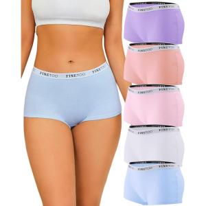 imageFINETOO Boyshort Underwear for Women Cotton Boxer Briefs Full Coverage Ladies BoyShorts Panties 5 PackD5pack