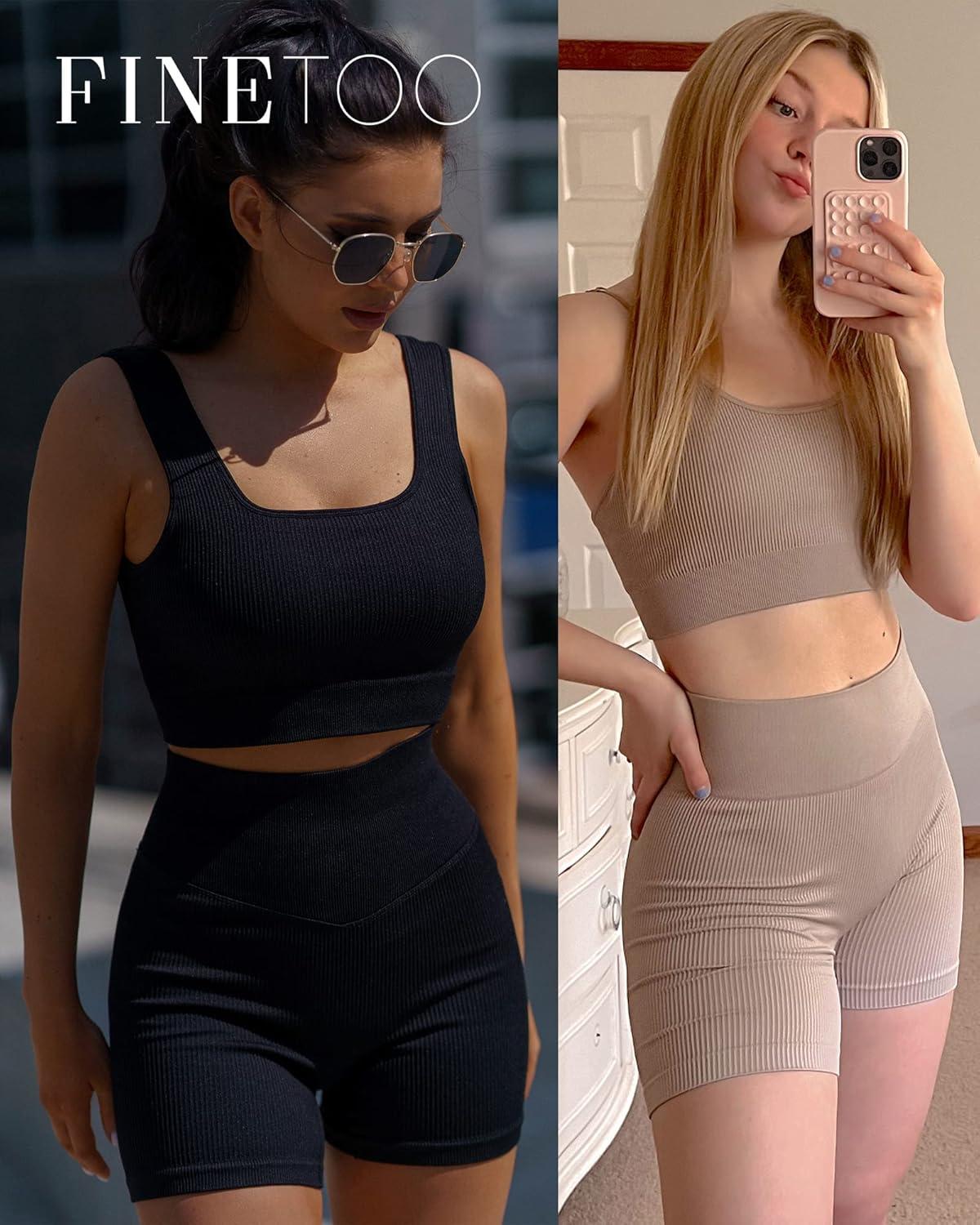 imageWorkout Sets for Women 4 Pieces Ribbed Crop Tank Shorts Active Gym Exercise High Waisted Sports Yoga Outfit SLPack B