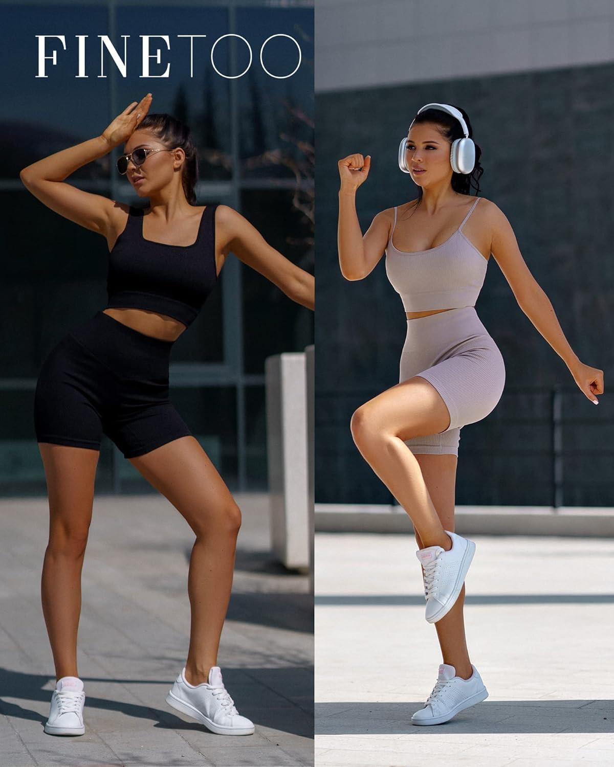 imageWorkout Sets for Women 4 Pieces Ribbed Crop Tank Shorts Active Gym Exercise High Waisted Sports Yoga Outfit SLPack B