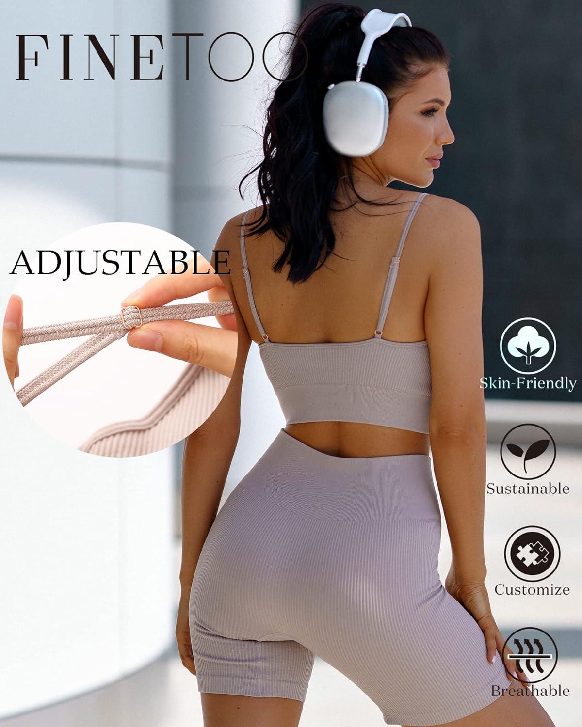imageWorkout Sets for Women 4 Pieces Ribbed Crop Tank Shorts Active Gym Exercise High Waisted Sports Yoga Outfit SLPack B