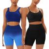 imageWorkout Sets for Women 4 Pieces Ribbed Crop Tank Shorts Active Gym Exercise High Waisted Sports Yoga Outfit SL