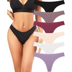 imageFINETOO 6 Pack Seamless Thongs for Women No Show Wavy Edge Side Womens Thong panties Ladies Underwear Sexy Only M Size