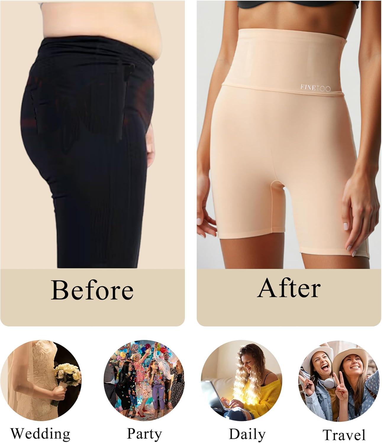 imageFINETOO HighWaisted Shapewear for Women Tummy Control Boy Shorts Seamless NoShow PantiesBeige