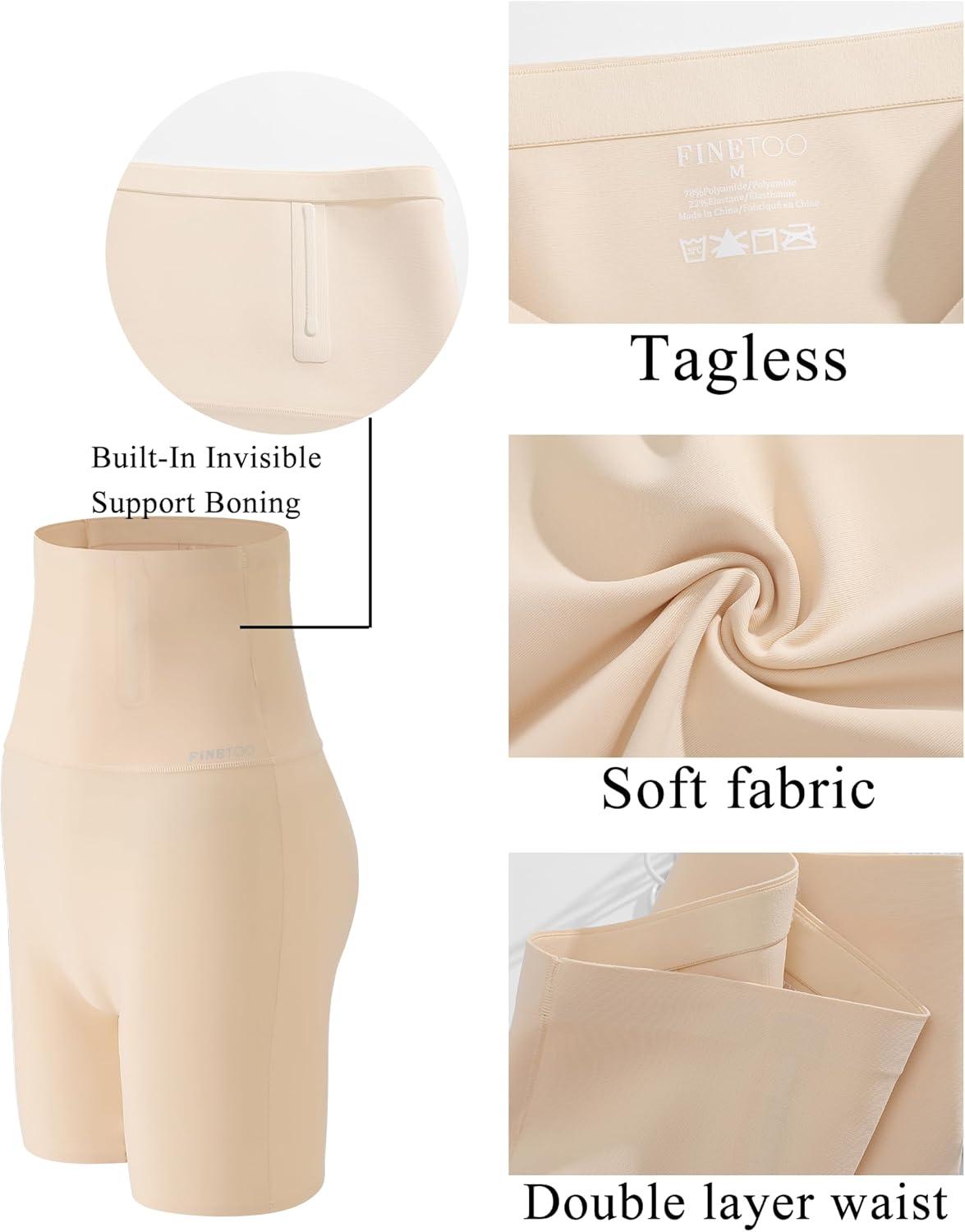 imageFINETOO HighWaisted Shapewear for Women Tummy Control Boy Shorts Seamless NoShow PantiesBeige
