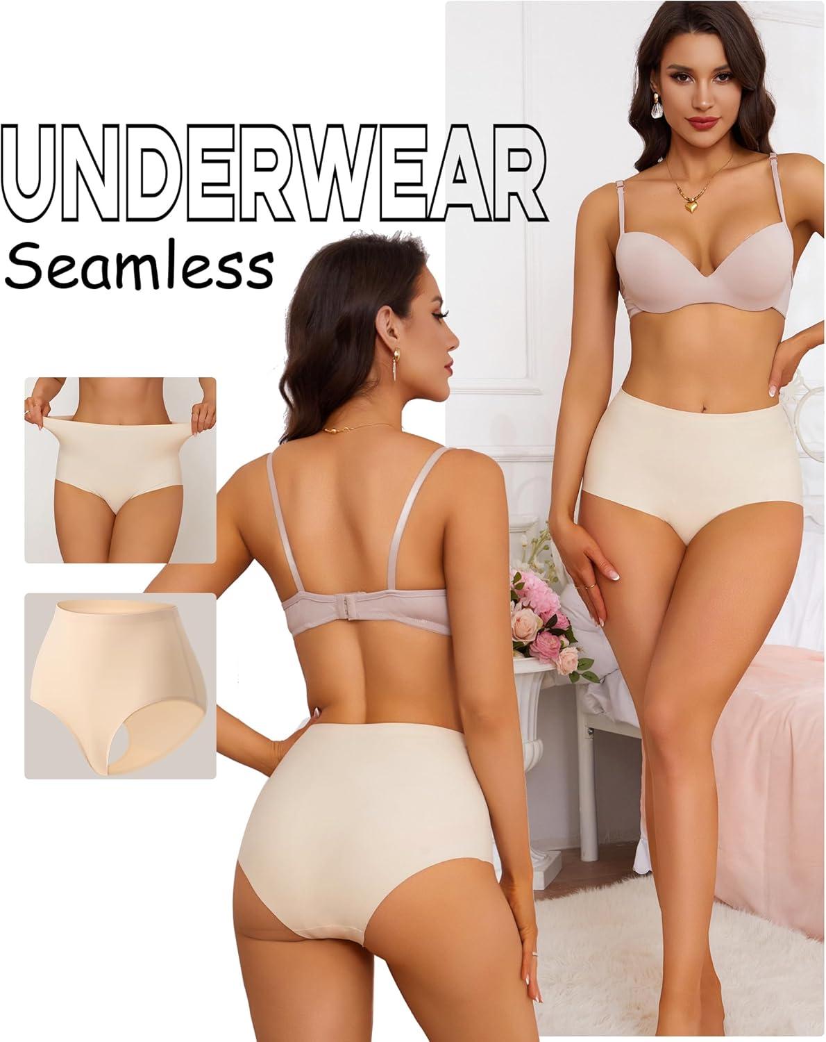 imageFINETOO Womens Underwear Seamless High Waisted Underwear for Women Silky No Show Briefs Breathable Panties for LadiesC 6pack