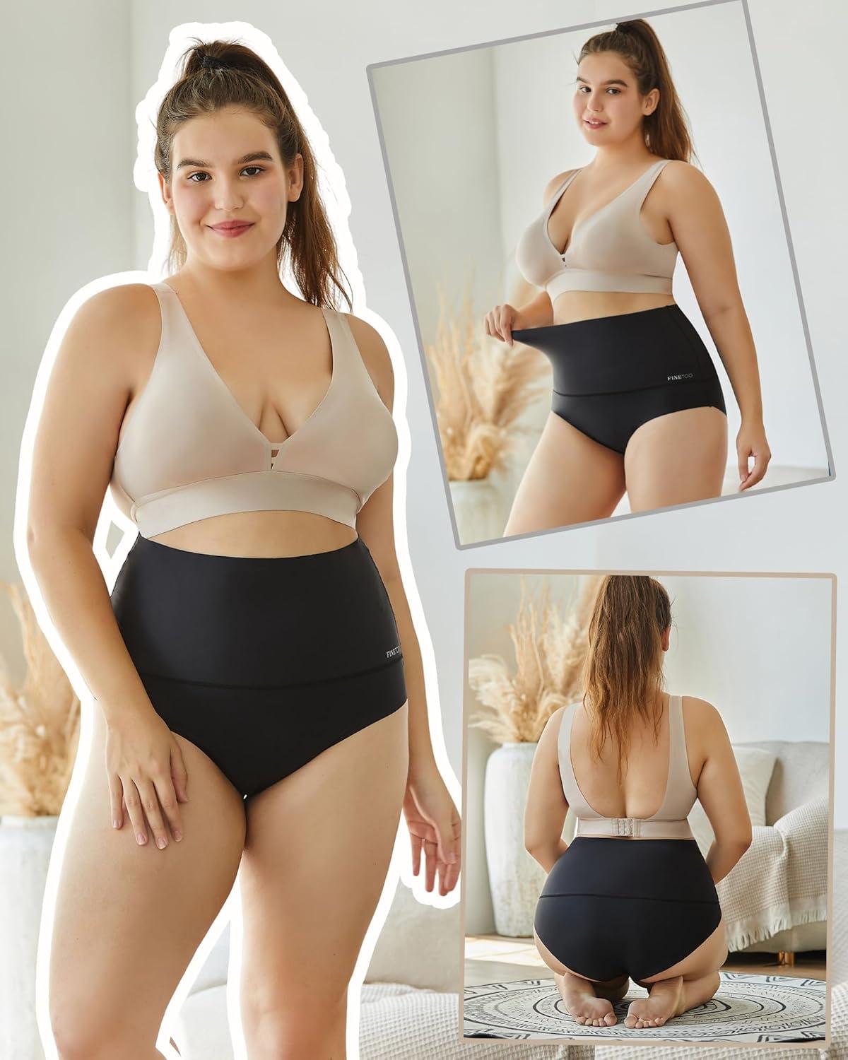 imageFINTETOO Light Tummy Control Underwear Women High Waisted Briefs Plus Size Shapewear Under Dress Ladies Panties SXXXLBlack