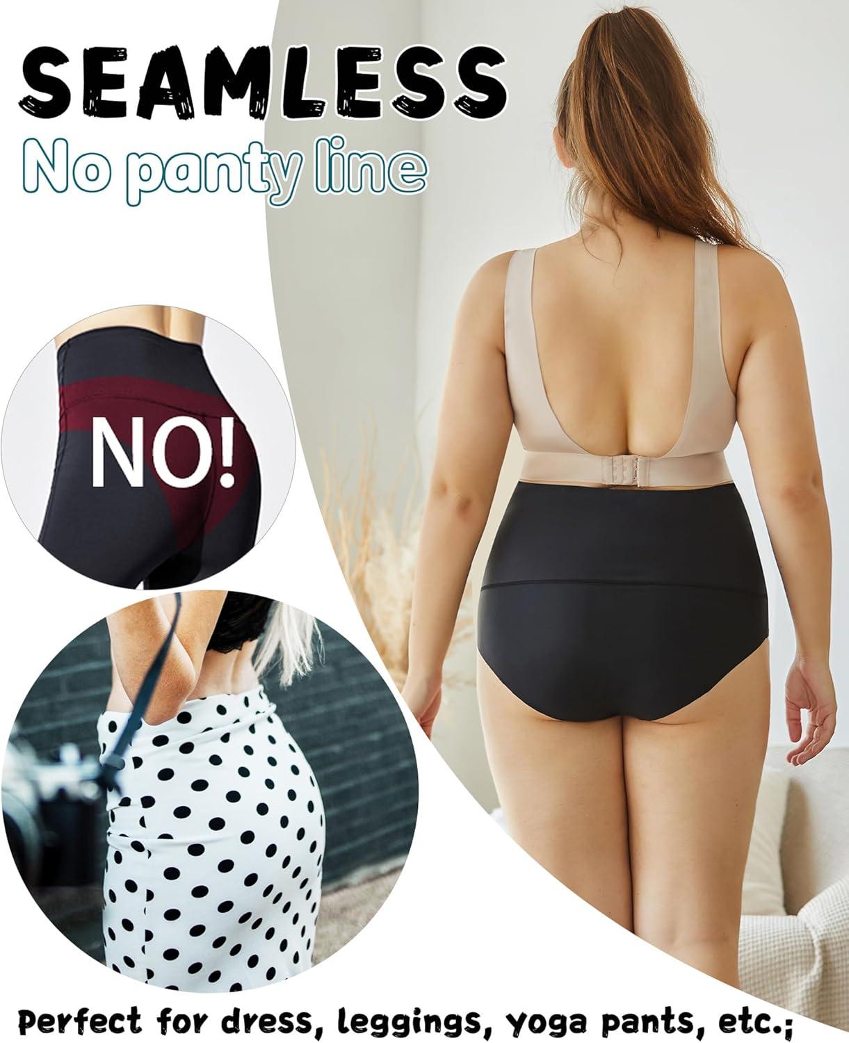 imageFINTETOO Light Tummy Control Underwear Women High Waisted Briefs Plus Size Shapewear Under Dress Ladies Panties SXXXLBlack