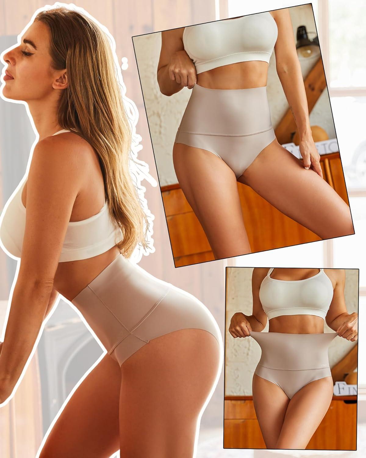imageFINTETOO Light Tummy Control Underwear Women High Waisted Briefs Plus Size Shapewear Under Dress Ladies Panties SXXXLBlackblackblackblack