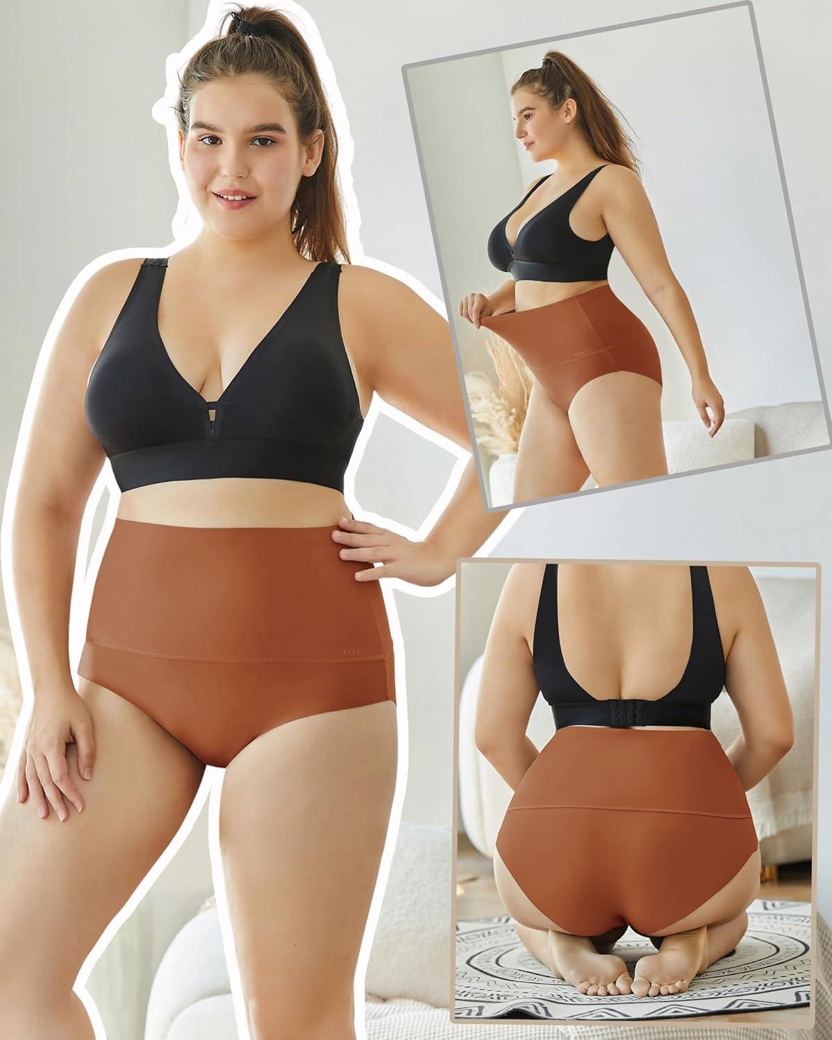 imageFINTETOO Light Tummy Control Underwear Women High Waisted Briefs Plus Size Shapewear Under Dress Ladies Panties SXXXLBlacknudebrowncoffee