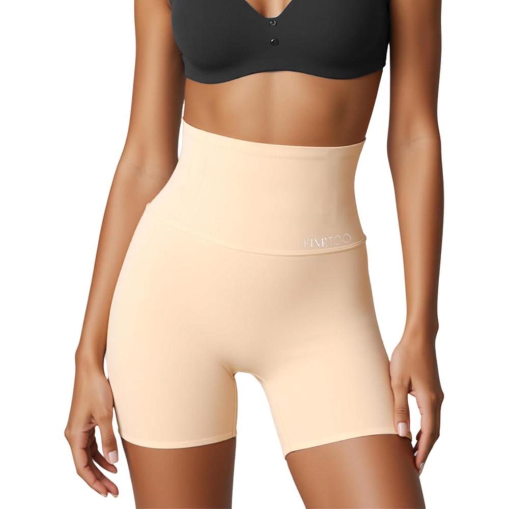 imageFINETOO HighWaisted Shapewear for Women Tummy Control Boy Shorts Seamless NoShow PantiesBeige