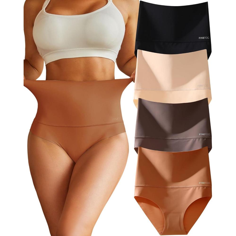 imageFINTETOO Light Tummy Control Underwear Women High Waisted Briefs Plus Size Shapewear Under Dress Ladies Panties SXXXLBlacknudebrowncoffee