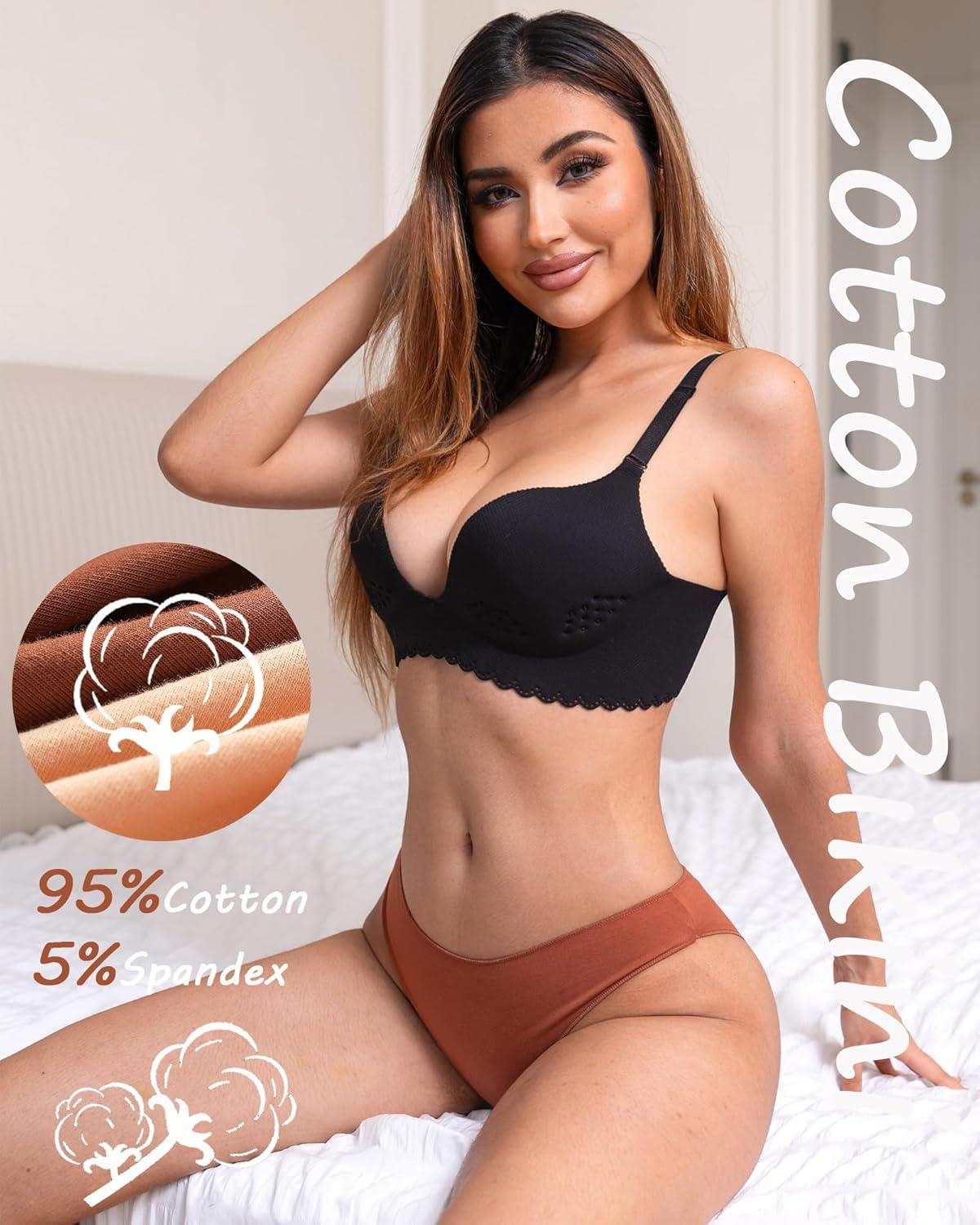 imageFINETOO 6 Pack Cotton Underwear for Women Cute Low Rise Bikini Panties High Cut Breathable Sexy Hipster Womens Cheeky SXLSet6pack