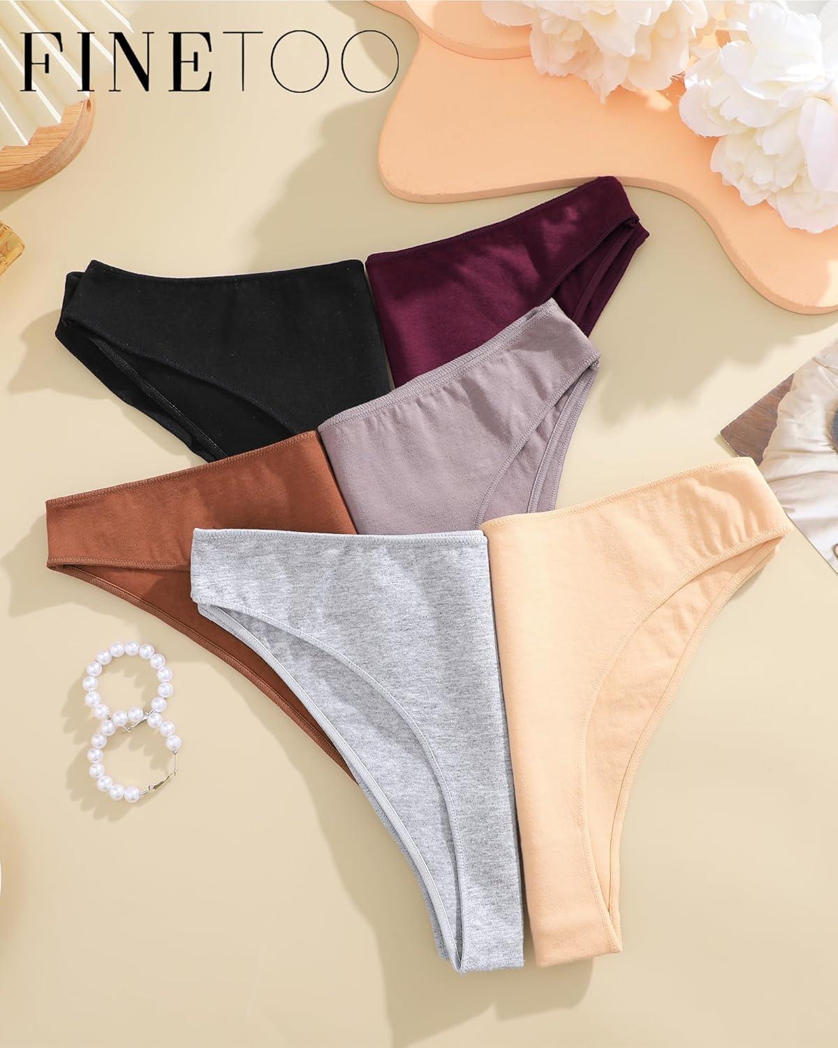 imageFINETOO 6 Pack Cotton Underwear for Women Cute Low Rise Bikini Panties High Cut Breathable Sexy Hipster Womens Cheeky SXLSet6pack