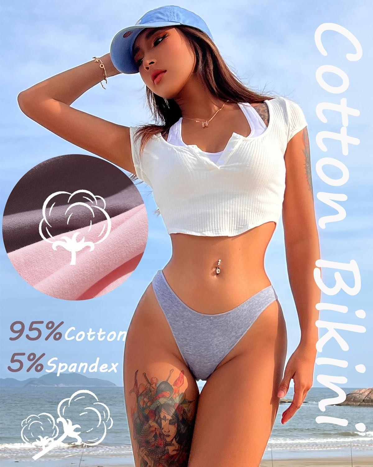 imageFINETOO 6 Pack Cotton Underwear for Women Cute Low Rise Bikini Panties High Cut Breathable Sexy Hipster Womens Cheeky SXLSet7pack