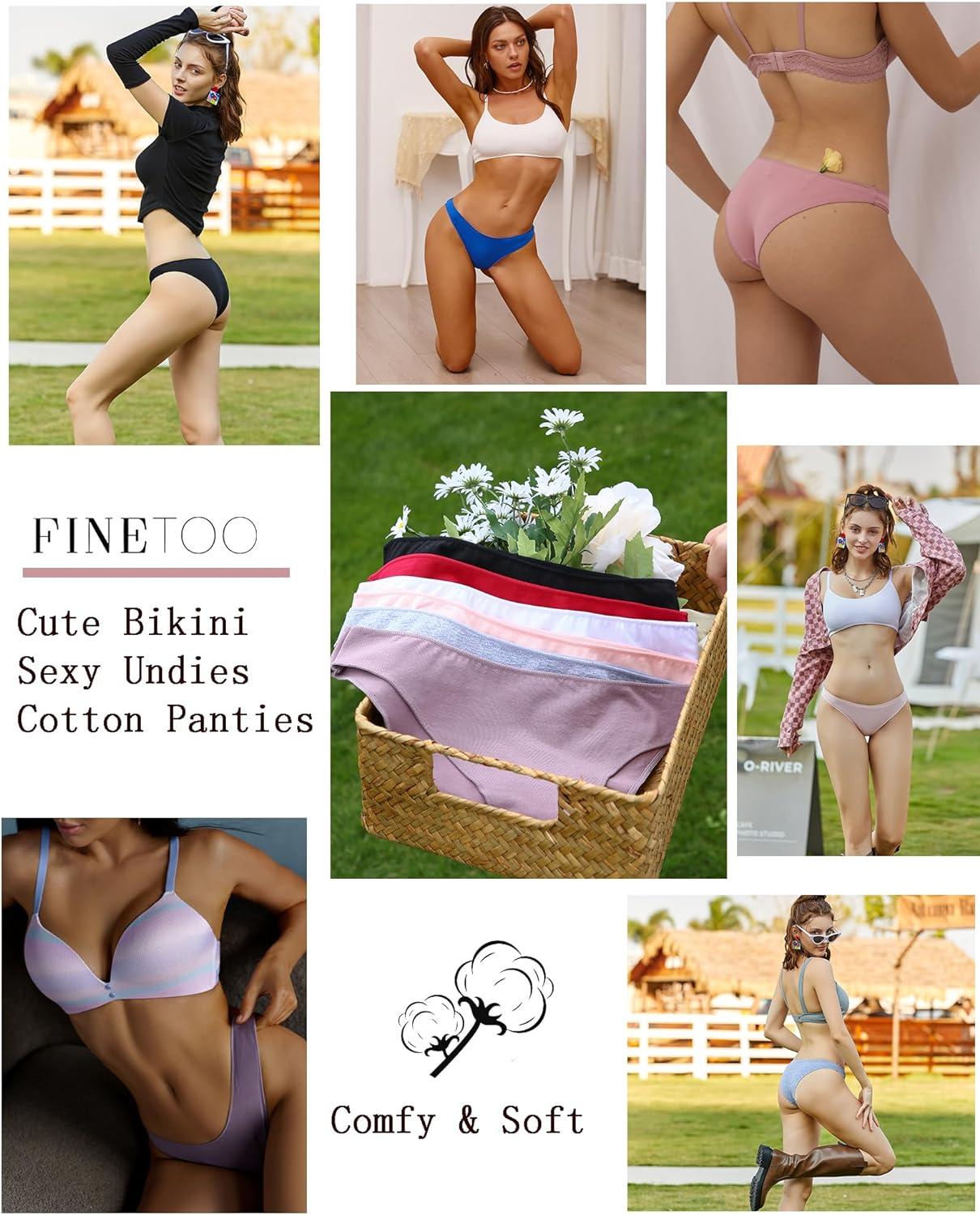 imageFINETOO 6 Pack Cotton Underwear for Women Cute Low Rise Bikini Panties High Cut Breathable Sexy Hipster Womens Cheeky SXLSet7pack