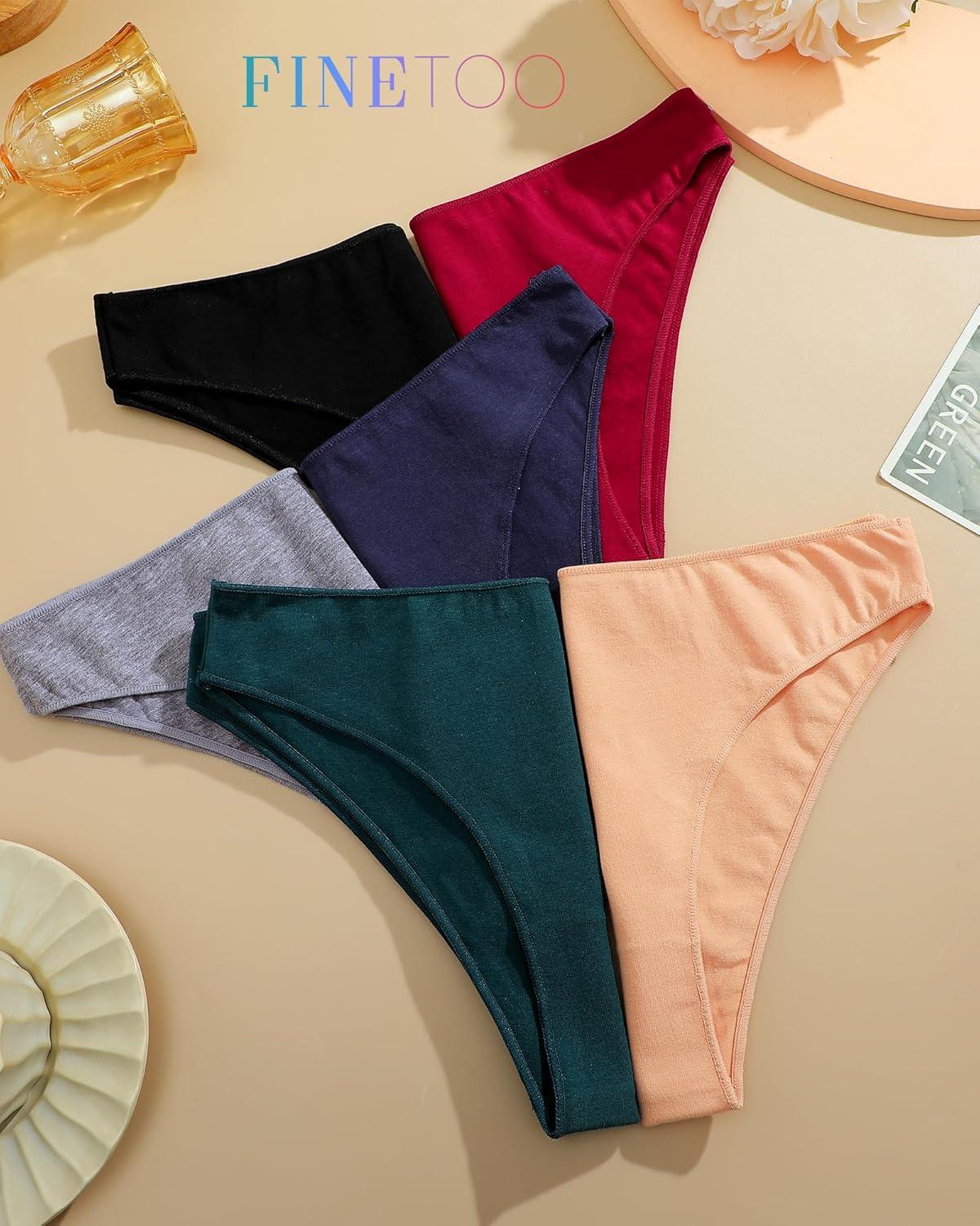 imageFINETOO 6 Pack Cotton Underwear for Women Cute Low Rise Bikini Panties High Cut Breathable Sexy Hipster Womens Cheeky SXLSet8pack
