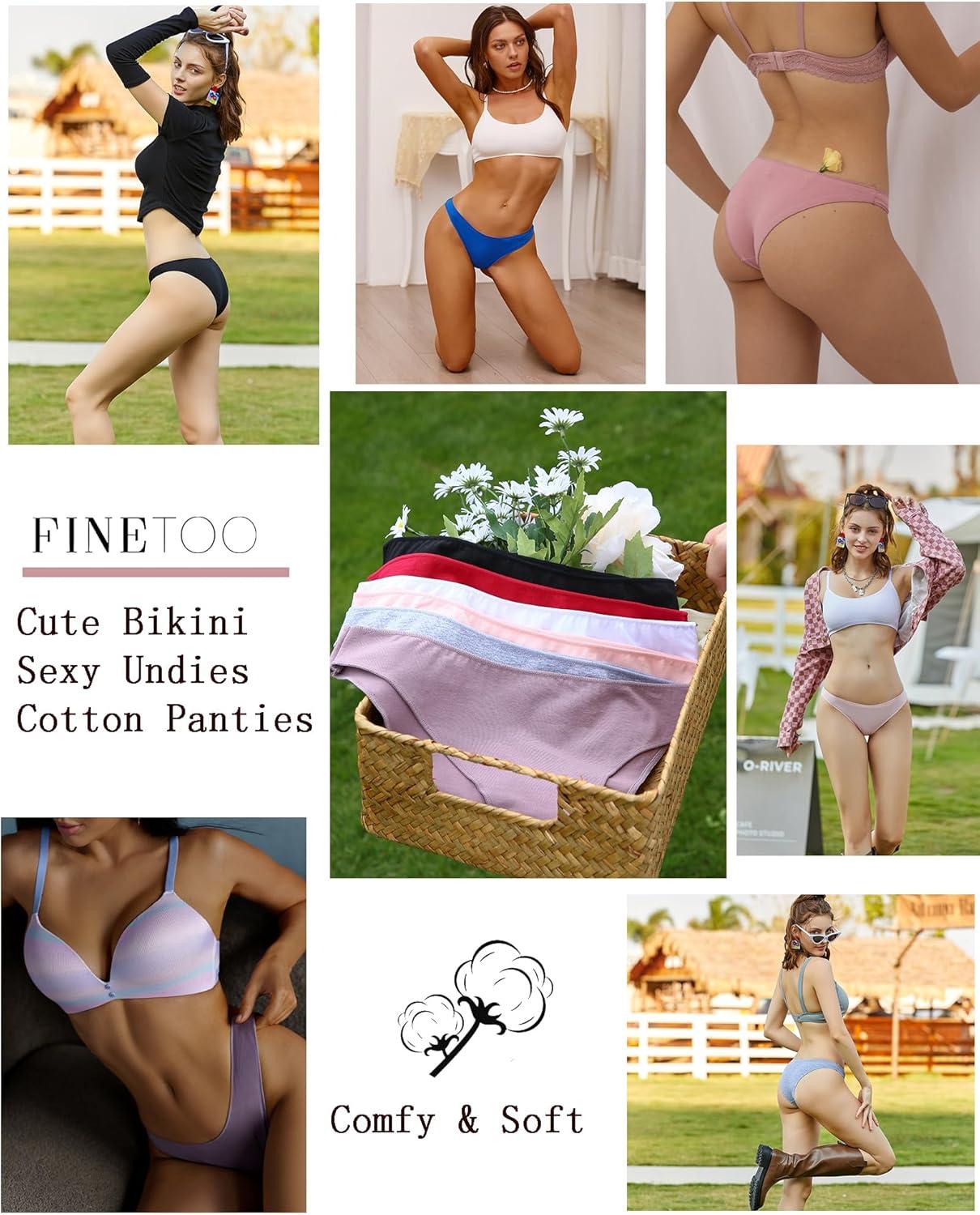 imageFINETOO 6 Pack Cotton Underwear for Women Cute Low Rise Bikini Panties High Cut Breathable Sexy Hipster Womens Cheeky SXLSet8pack