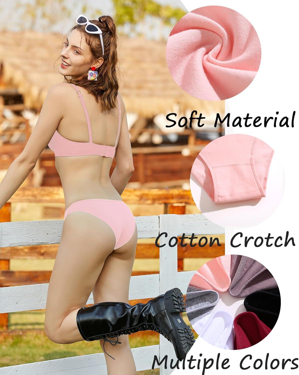 imageFINETOO 6 Pack Cotton Underwear for Women Cute Low Rise Bikini Panties High Cut Breathable Sexy Hipster Womens Cheeky SXLSet9pack