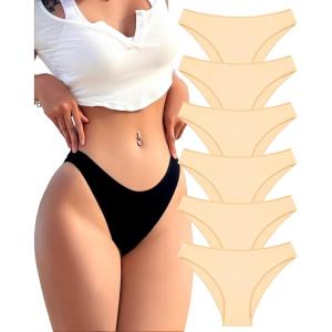 imageFINETOO 6 Pack Cotton Underwear for Women Cute Low Rise Bikini Panties High Cut Breathable Sexy Hipster Womens Cheeky SXLSet6pack