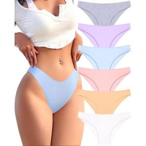 imageFINETOO 6 Pack Cotton Underwear for Women Cute Low Rise Bikini Panties High Cut Breathable Sexy Hipster Womens Cheeky SXLSet7pack