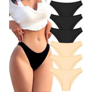 imageFINETOO 6 Pack Cotton Underwear for Women Cute Low Rise Bikini Panties High Cut Breathable Sexy Hipster Womens Cheeky SXLSet9pack