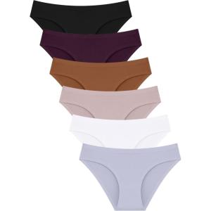 imageFINETOO 6 Pack Womens Seamless Hipster Underwear No Show Panties Invisibles Briefs Soft Stretch Bikini Underwears XSXLColor6a